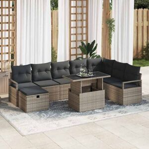 vidaXL Hagesofa Set med pute med lagring 9 pcs Grå Poly rattan