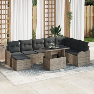 vidaXL 9 Delers Hage Sofa Sett med Puter Grå Poly Rattan