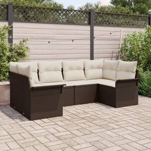 vidaXL 6 Delt Hage Sofa Sett med Puter Brun Poly Rottning