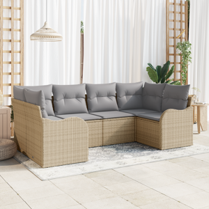 vidaXL 6 deler hagemøbelsett med puter beige poly rotting