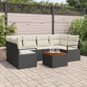 vidaXL 7 Delt Hage Sofa Sett med Puter Svart Polyrotting Akasie