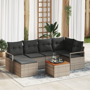 vidaXL 7 Deler Hage Sofa Set med Puter Grå Poly Rattan Akacia
