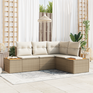 vidaXL 4 Delt Hage Sofa Sett med Puter Beige Poly Rottning Akasie