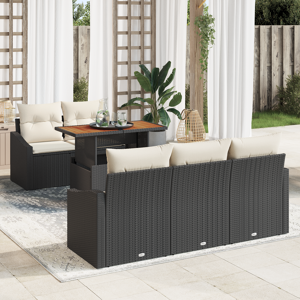 vidaXL 6 Delers Hage Spisebordsett Med Puter Svart Poly Rotting Acacia