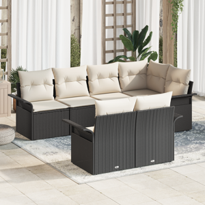 vidaXL 7 Delt Hage Sofa Sett med Puter Sort Poly Rattan