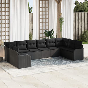 vidaXL 10 delers hagesofa sett med puter svart polyrotting