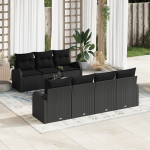 vidaXL 8-delt Hage Sofa Sett med Puter Svart Poly Rattan