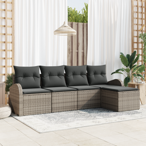 vidaXL 5 delers hagesofa-sett med puter grå poly rattan