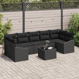 vidaXL 8-delt hagesofa sett med puter svart polyrotting