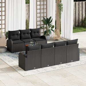 vidaXL 8-delt hagesofa sett med puter svart poly rattan akasietre