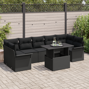 vidaXL 8 Dele Hage Sofa Sett med Puter Svart Poly Rattan