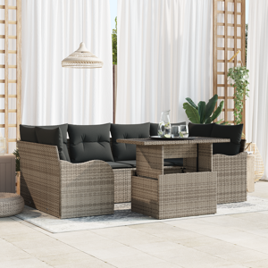 vidaXL 7 Delers Hagesofa Set med Puter Grå Poly Rattan