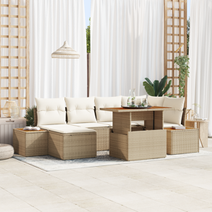 vidaXL 7 Delers Hagesofa Sett med Puter Beige Poly Rattan