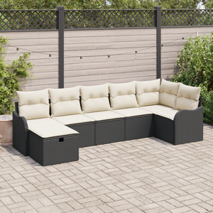 vidaXL 7-delt hagesofa med puter svart poly rattan