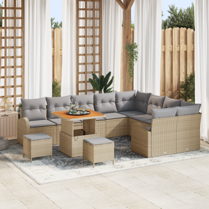 vidaXL 12 Delt Hagesofa Sett med Puter Beige Poly Rattan Acacia