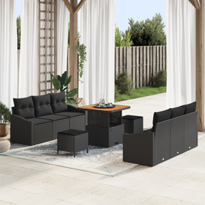 vidaXL 9 Delt Hagesofa Set med Puter Svart Poly Rattan Akacia