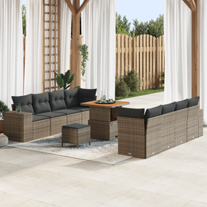 vidaXL 11 Delt Hagesofa Sett med Puter Grå Poly Rattan Akasie