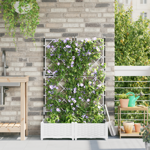 vidaXL Hageplanter med trellis 2 stk Hvit 80x40x125,5 cm
