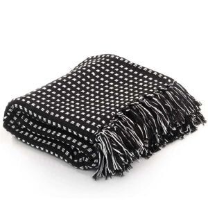 vidaXL Pledd bomull rutetmønster 220x250 cm svart