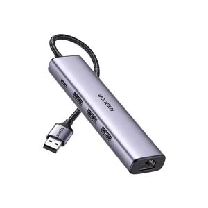 UGREEN 5-i-1 USB-A-adapter 1 x RJ45 Ethernet - 3 x USB 3.0 - 1 x USB-C - Sølv