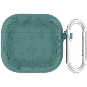 INCOVER Apple AirPods (4. gen.) Silikon Deksel med Karabinkrok og Blomsterdesign - Mørk Grønn
