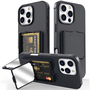 EIDERWOOD iPhone 16 Pro Fleksibelt Plast Deksel med Kortholder & Innebygd Speil – Svart