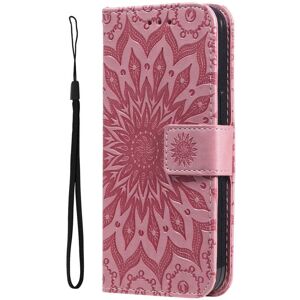 INCOVER iPhone 15 Pro Skinn Deksel med Lommebok og Stropp - Mandala Blomst - Rosa