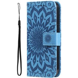 INCOVER iPhone 15 Pro Skinn Deksel med Lommebok og Stropp - Mandala Blomst - Blå