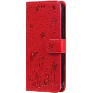 INCOVER iPhone 15 Pro Flip Deksel i Skinn med Lommebok og Stropp - Kattegravering - Rød