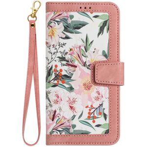 INCOVER iPhone 15 Pro Leather Flip Cover med Lommebok og Stropp - Rosa med Blomster