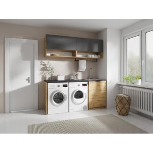 Vente-unique Móveis de lavandaria para máquina de lavar com bancada C182 cm antracite e natural claro - NATAJI