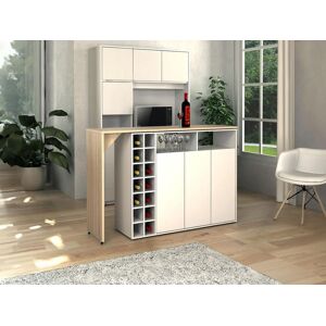 Vente-unique Móvel de bar giratório com espaços de arrumação branco e cor natural - VINALO