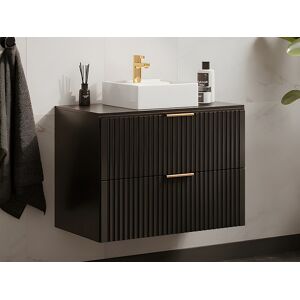 Vente-unique Móvel de casa de banho suspenso estriado com lavatório de pousar preto 80 cm - ZEVARA