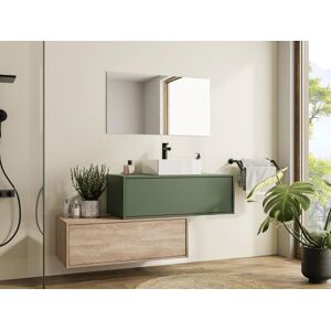 Vente-unique Móvel de casa de banho suspenso verde e natural claro com lavatório quadrado individual e duas gavetas 94 cm - TEANA II