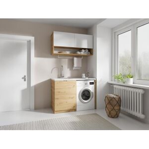 Vente-unique Móveis de lavandaria para máquina de lavar com bancada C122 cm, branco e natural claro - NATAJI