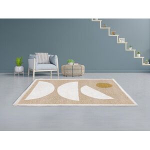 Vente-unique Tapete shaggy design de motivos abstratos 160x230 cm bege e creme - MYNIO