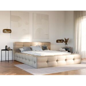 Cama com espaço de arrumação capitonê 140x190 cm tecido matizado bege + colchão - LERUCO de Pascal Morabito