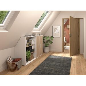 Vente-unique Móvel com inclinação 2 portas e 2 prateleiras branco e natural - ADEZIO