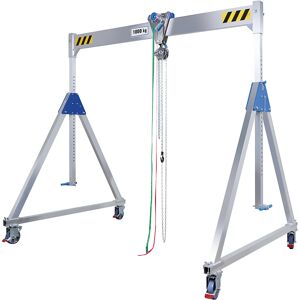 Vetter Grua de pórtico em alumínio ALU1, com talha de roda dentada, capacidade de carga 1500 kg, altura de suspensão 2500 - 3800 mm