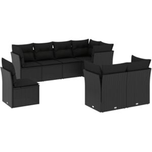 Vidaxl Conjunto 8 sofás de jardim com almofadões vime PE preto