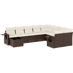 Vidaxl Conjunto 10 sofás jardim com almofadões vime PE castanho