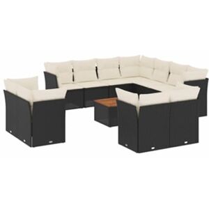 Vidaxl Conjunto 12 de Sofás de Jardim com Almofadões Vime Pe Preto