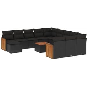 Vidaxl Conjunto 13 de sofás de jardim com almofadões vime PE preto