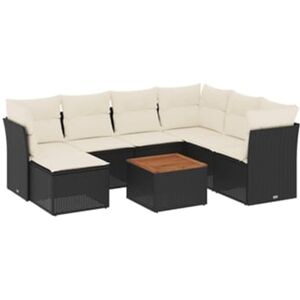 Vidaxl Conjunto 8 Sofás de Jardim com Almofadões Vime Pe Preto