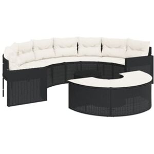 Vidaxl Conjunto 3 de sofás de jardim semicircular vime PE preto