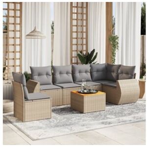 Clicnbuy 7 Peças Conjunto de Sofás P/ Jardim com Almofadões Vime Pe Bege CLIC N BUY