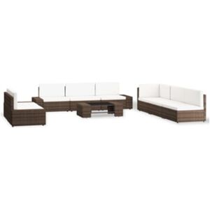 Vidaxl 9 pcs conjunto lounge para jardim vime PE castanho