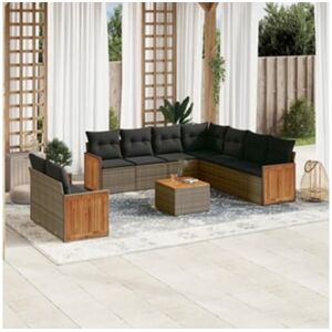 Clicnbuy 10 Peças Conjunto Sofás de Jardim com Almofadões Vime Pe Cinzento CLIC N BUY