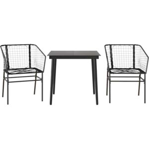 Vidaxl Conjunto 3 De Jantar Para Jardim Vime Pe Vidro Preto
