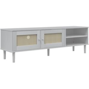 Vidaxl Móvel de TV SENJA aspeto vime pinho maciço branco (158x40x49cm)